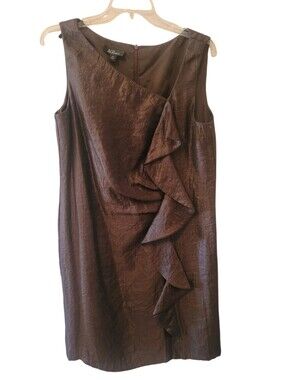 AGB Dark Brown Ruffle-Front Sleeveless Midi Dress